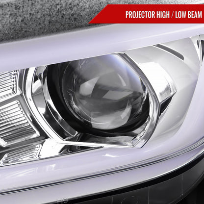 2014-2015 Chevrolet Camaro LED Strip Projector Headlights w/ Sequential Turn Signal Lights (Chrome Housing/Clear Lens)