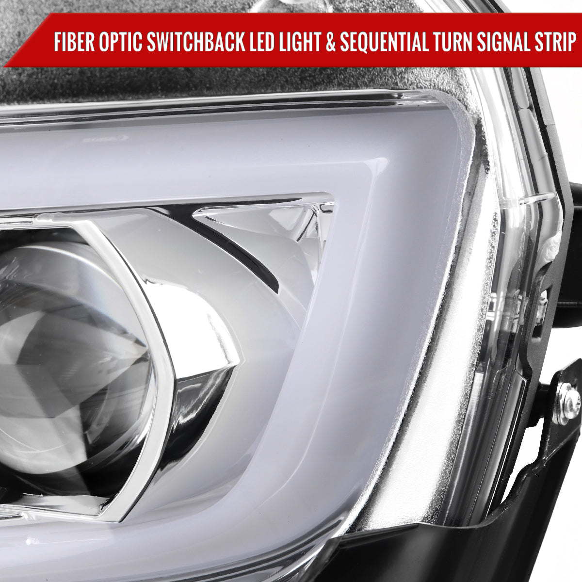 2014-2015 Chevrolet Camaro LED Strip Projector Headlights w/ Sequential Turn Signal Lights (Chrome Housing/Clear Lens)