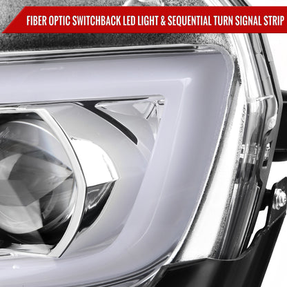 2014-2015 Chevrolet Camaro LED Strip Projector Headlights w/ Sequential Turn Signal Lights (Chrome Housing/Clear Lens)
