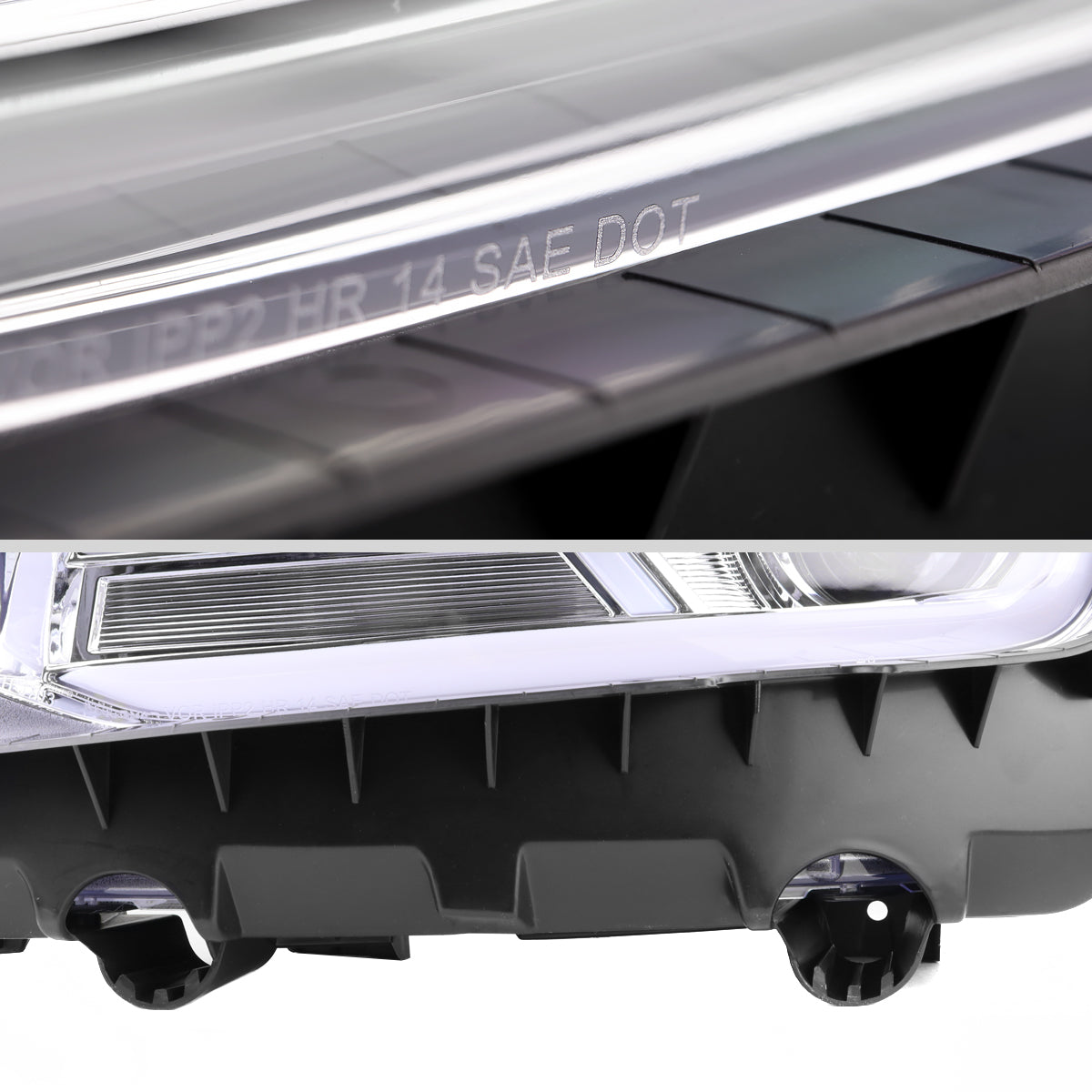 2014-2015 Chevrolet Camaro LED Strip Projector Headlights w/ Sequential Turn Signal Lights (Chrome Housing/Clear Lens)
