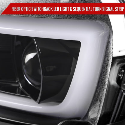 2014-2015 Chevrolet Camaro LED Strip Projector Headlights w/ Sequential Turn Signal Lights (Glossy Black Housing/Clear Lens)