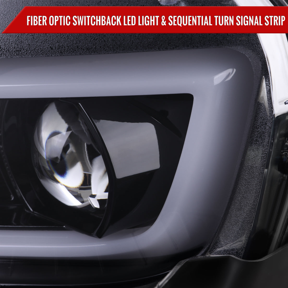 2014-2015 Chevrolet Camaro LED Strip Projector Headlights w/ Sequential Turn Signal Lights (Glossy Black Housing/Smoked Lens)