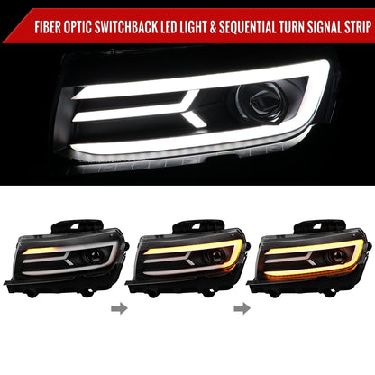 2014-2015 Chevrolet Camaro LED Strip Projector Headlights w/ Sequential Turn Signal Lights (Matte Black Housing/Clear Lens)