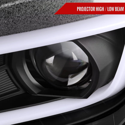 2014-2015 Chevrolet Camaro LED Strip Projector Headlights w/ Sequential Turn Signal Lights (Matte Black Housing/Clear Lens)