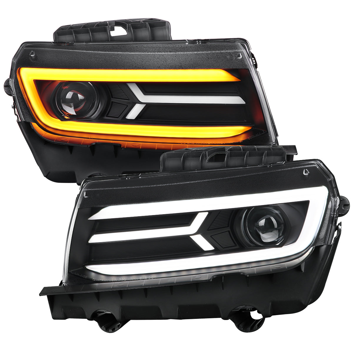 2014-2015 Chevrolet Camaro LED Strip Projector Headlights w/ Sequential Turn Signal Lights (Matte Black Housing/Clear Lens)