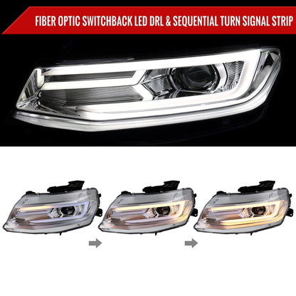 2016-2018 Chevrolet Camaro LED Strip Projector Headlights w/ Sequential Turn Signal Lights (Chrome Housing/Clear Lens)