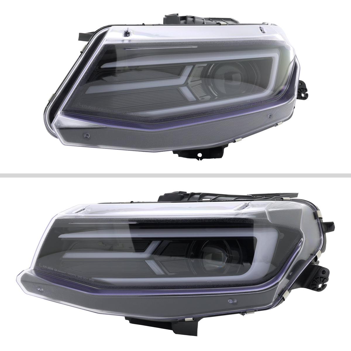 2016-2018 Chevrolet Camaro LED Strip Projector Headlights w/ Sequential Turn Signal Lights (Glossy Black Housing/Clear Lens)
