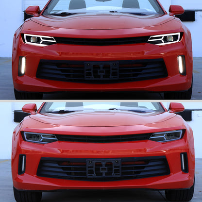 2016-2018 Chevrolet Camaro LED Strip Projector Headlights w/ Sequential Turn Signal Lights (Glossy Black Housing/Clear Lens)