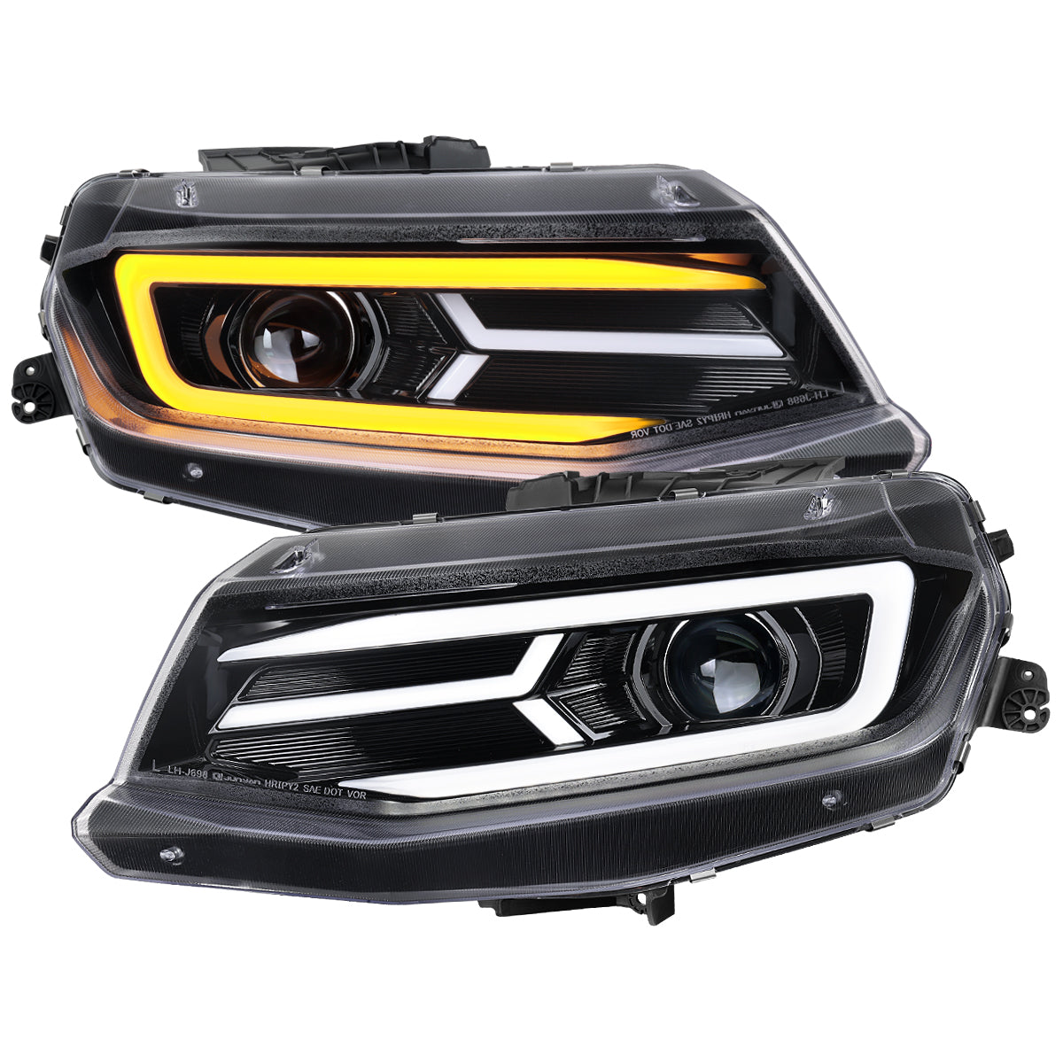 2016-2018 Chevrolet Camaro LED Strip Projector Headlights w/ Sequential Turn Signal Lights (Glossy Black Housing/Clear Lens)