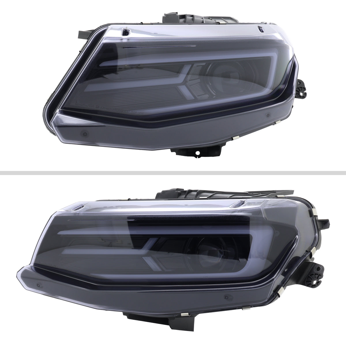 2016-2018 Chevrolet Camaro LED Strip Projector Headlights w/ Sequential Turn Signal Lights (Chrome Housing/Smoked Lens)