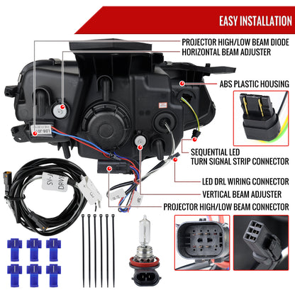 2016-2018 Chevrolet Camaro LED Strip Projector Headlights w/ Sequential Turn Signal Lights (Chrome Housing/Smoked Lens)