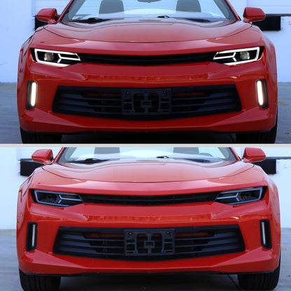 2016-2018 Chevrolet Camaro LED Strip Projector Headlights w/ Sequential Turn Signal Lights (Chrome Housing/Smoked Lens)