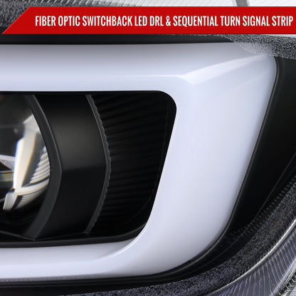 2016-2018 Chevrolet Camaro LED Strip Projector Headlights w/ Sequential Turn Signal Lights (Matte Black Housing/Clear Lens)