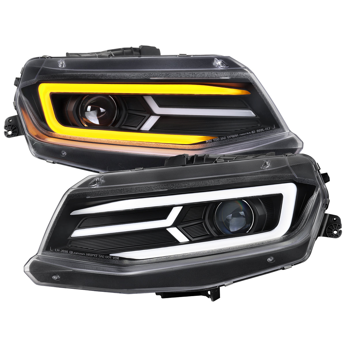 2016-2018 Chevrolet Camaro LED Strip Projector Headlights w/ Sequential Turn Signal Lights (Matte Black Housing/Clear Lens)