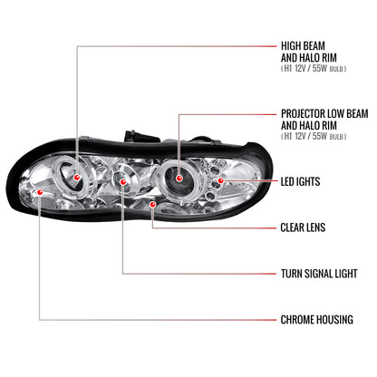 1998-2002 Chevrolet Camaro Dual Halo Projector Headlights (Chrome Housing/Clear Lens)