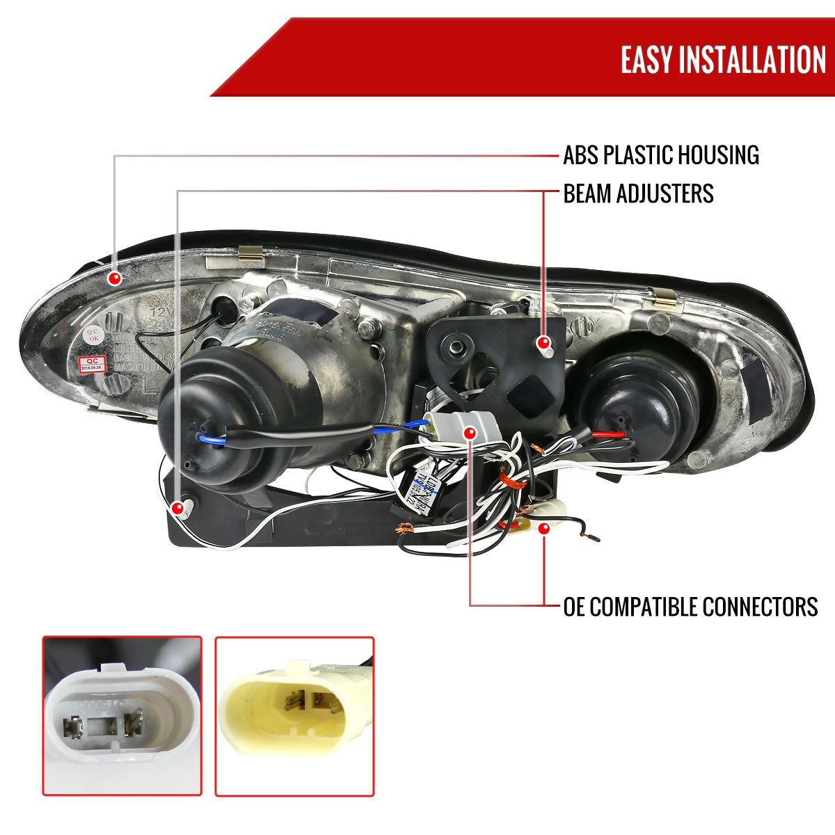 1998-2002 Chevrolet Camaro Dual Halo Projector Headlights (Matte Black Housing/Clear Lens)