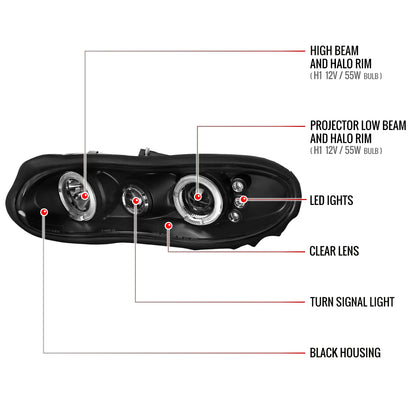 1998-2002 Chevrolet Camaro Dual Halo Projector Headlights (Matte Black Housing/Clear Lens)