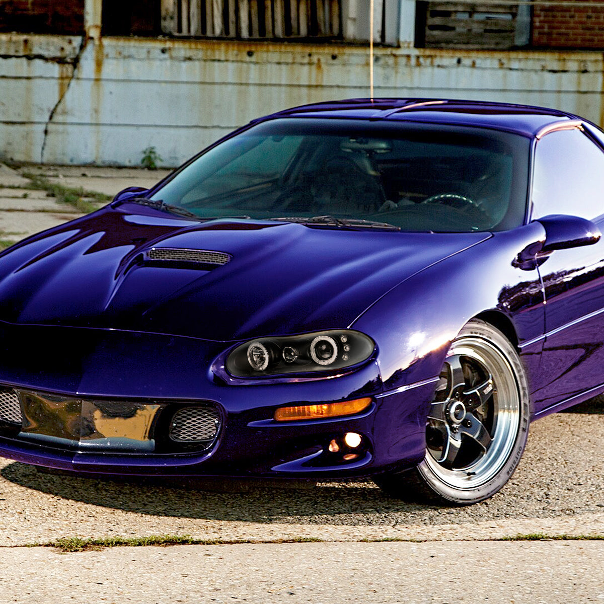1998-2002 Chevrolet Camaro Dual Halo Projector Headlights (Matte Black Housing/Clear Lens)