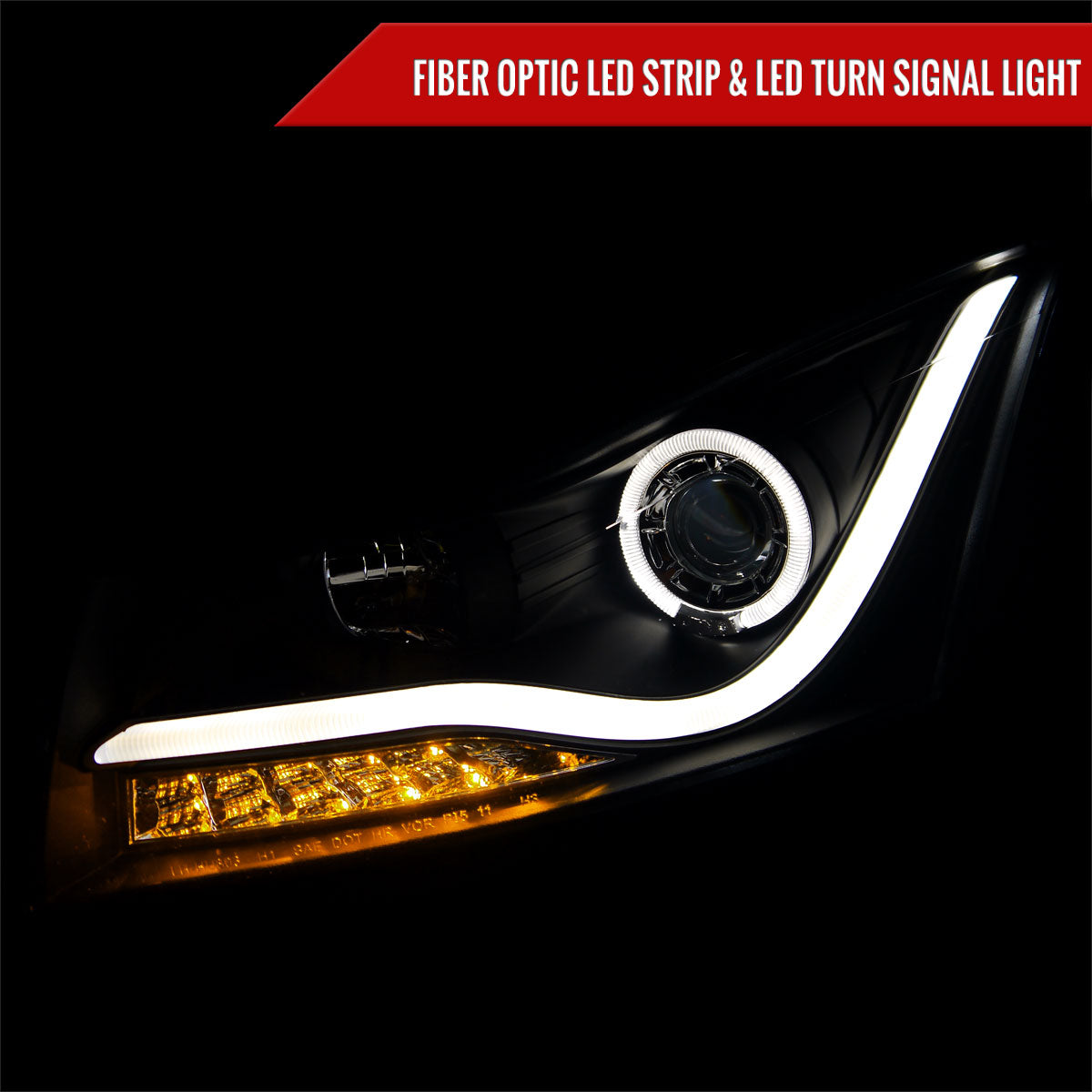 2011-2015 Chevrolet Cruze / 2016 Cruze Limited Halo Projector Headlights w/ LED Light Bar & LED Turn Signal Lights (Matte Black Housing/Clear Lens)
