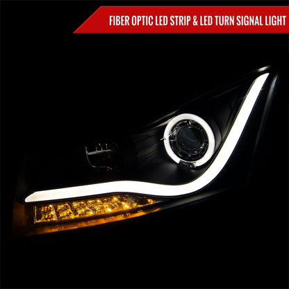 2011-2015 Chevrolet Cruze / 2016 Cruze Limited Halo Projector Headlights w/ LED Light Bar & LED Turn Signal Lights (Matte Black Housing/Clear Lens)