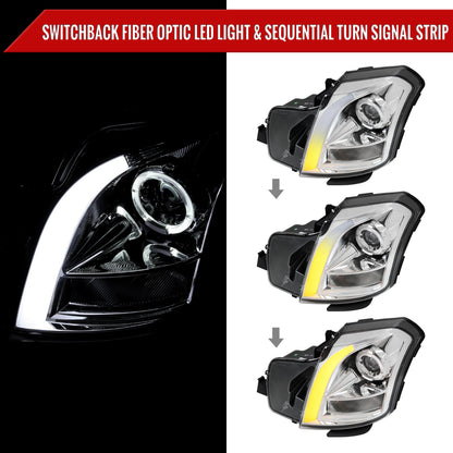 2003-2007 Cadillac CTS Halo Switchback Sequential LED Turn Signal Projector Headlights (Chrome Housing/Clear Lens)
