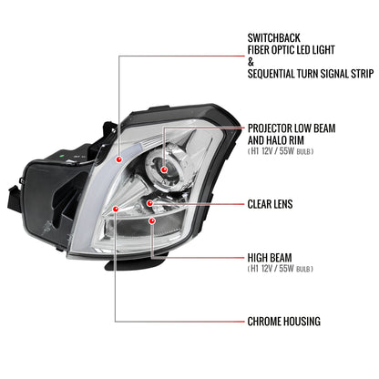 2003-2007 Cadillac CTS Halo Switchback Sequential LED Turn Signal Projector Headlights (Chrome Housing/Clear Lens)