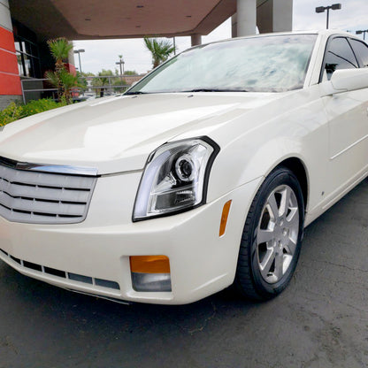 2003-2007 Cadillac CTS Halo Switchback Sequential LED Turn Signal Projector Headlights (Chrome Housing/Clear Lens)
