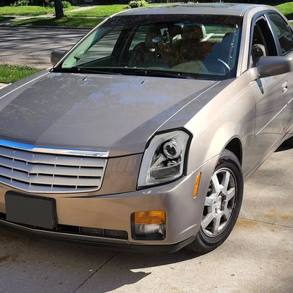 2003-2007 Cadillac CTS Halo Switchback Sequential LED Turn Signal Projector Headlights (Chrome Housing/Clear Lens)