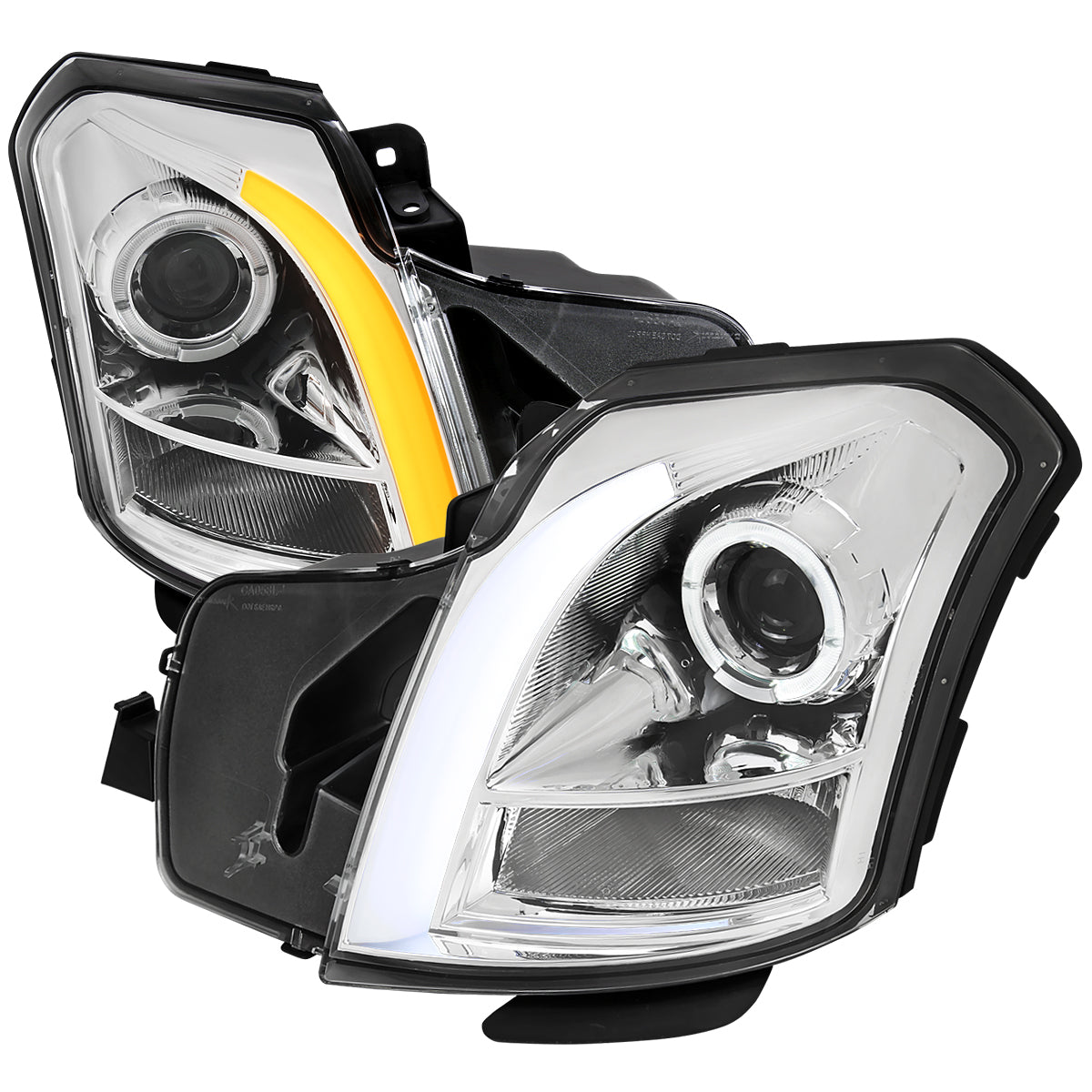 2003-2007 Cadillac CTS Halo Switchback Sequential LED Turn Signal Projector Headlights (Chrome Housing/Clear Lens)
