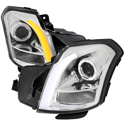 2003-2007 Cadillac CTS Halo Switchback Sequential LED Turn Signal Projector Headlights (Chrome Housing/Clear Lens)