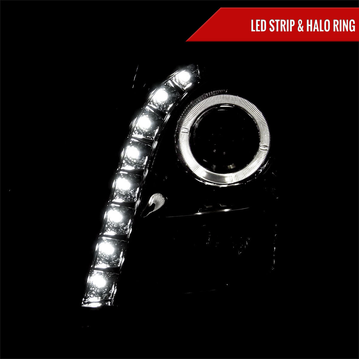 2003-2007 Cadillac CTS Halo Projector Headlights w/ SMD LED Light Strip (Chrome Housing/Clear Lens)