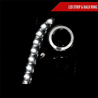 2003-2007 Cadillac CTS Halo Projector Headlights w/ SMD LED Light Strip (Chrome Housing/Clear Lens)