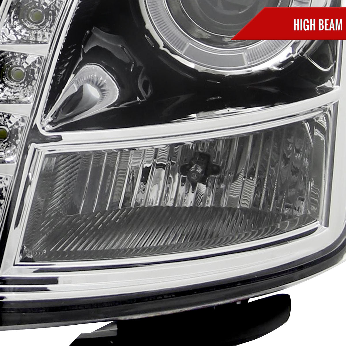 2003-2007 Cadillac CTS Halo Projector Headlights w/ SMD LED Light Strip (Chrome Housing/Clear Lens)