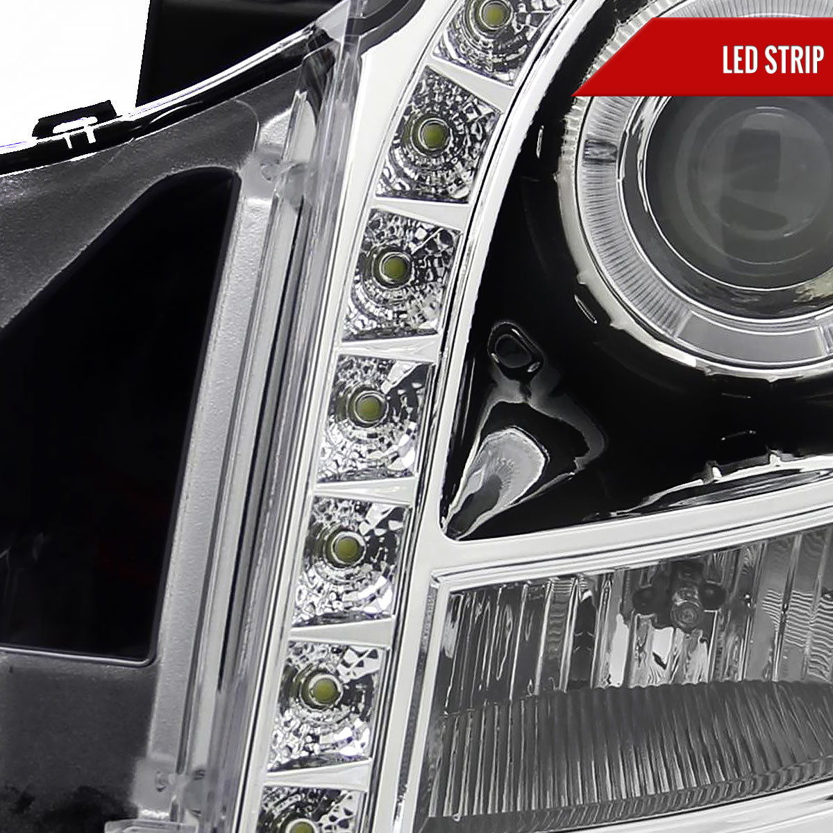 2003-2007 Cadillac CTS Halo Projector Headlights w/ SMD LED Light Strip (Chrome Housing/Clear Lens)