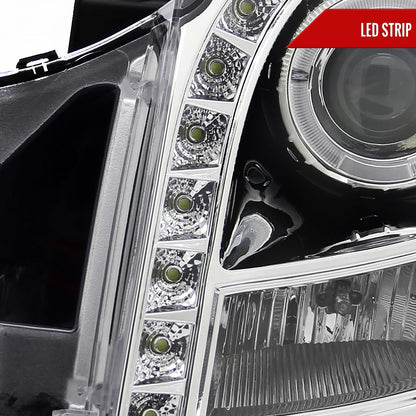 2003-2007 Cadillac CTS Halo Projector Headlights w/ SMD LED Light Strip (Chrome Housing/Clear Lens)
