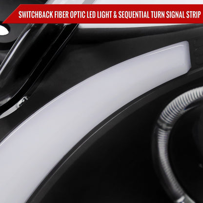 2003-2007 Cadillac CTS Halo Switchback Sequential LED Turn Signal Projector Headlights (Matte Black Housing/Clear Lens)