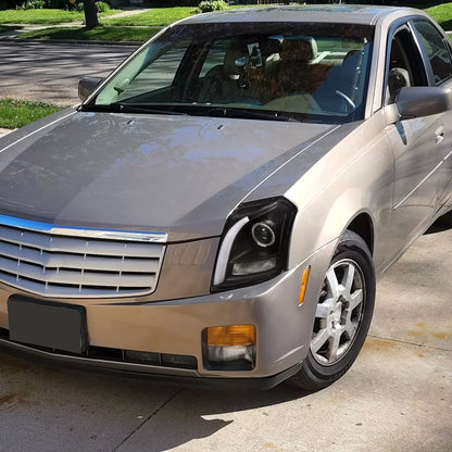 2003-2007 Cadillac CTS Halo Switchback Sequential LED Turn Signal Projector Headlights (Matte Black Housing/Clear Lens)