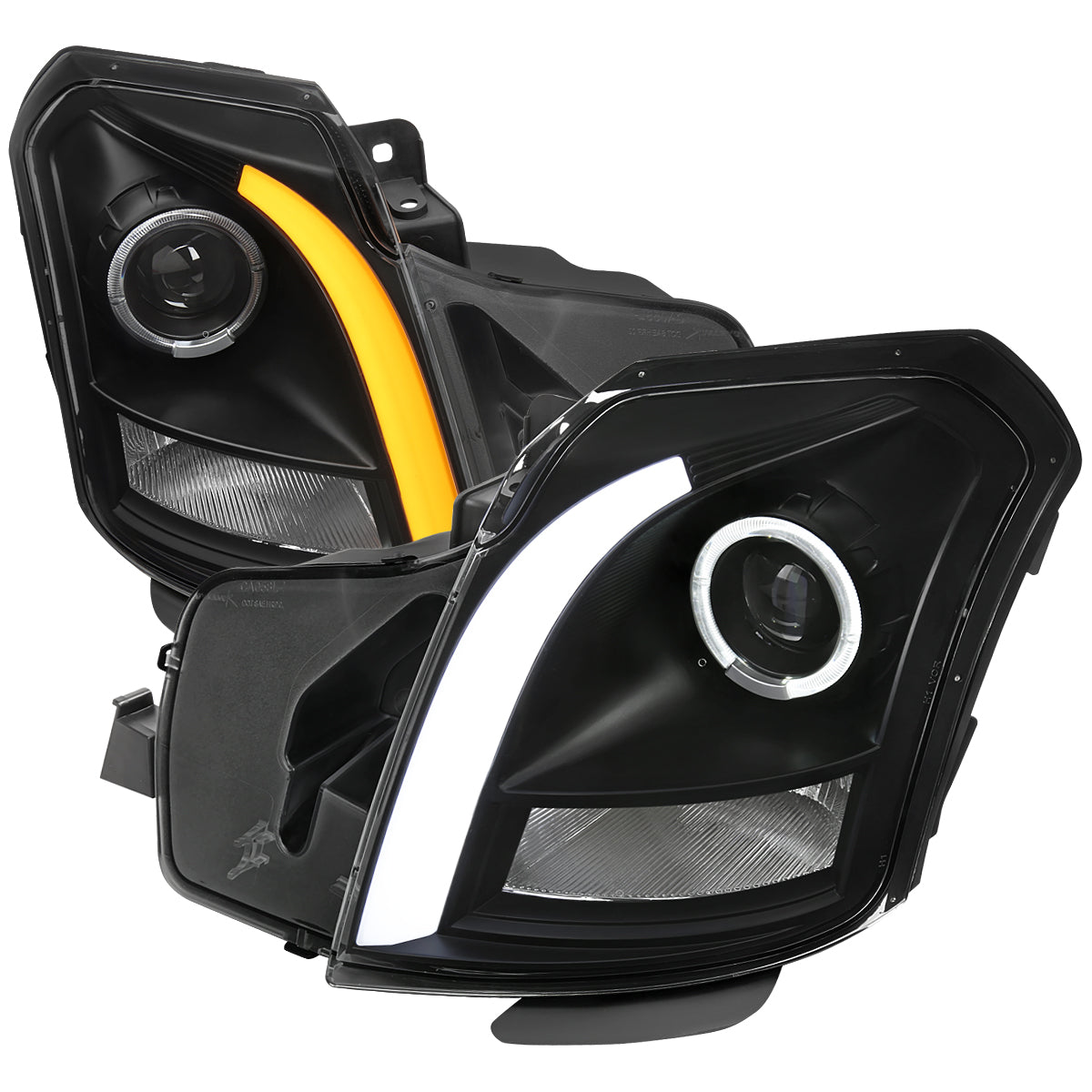 2003-2007 Cadillac CTS Halo Switchback Sequential LED Turn Signal Projector Headlights (Matte Black Housing/Clear Lens)