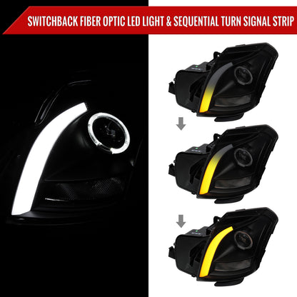 2003-2007 Cadillac CTS Halo Switchback Sequential LED Turn Signal Projector Headlights (Matte Black Housing/Smoked Lens)