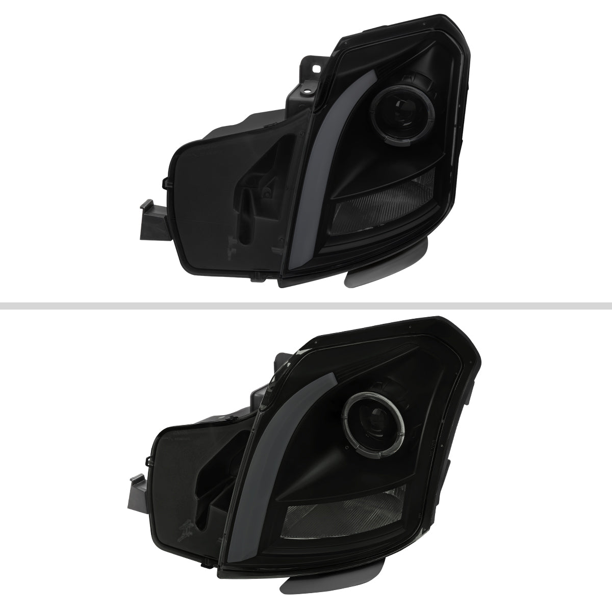 2003-2007 Cadillac CTS Halo Switchback Sequential LED Turn Signal Projector Headlights (Matte Black Housing/Smoked Lens)