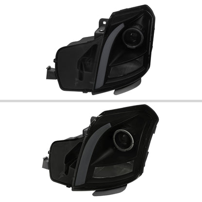 2003-2007 Cadillac CTS Halo Switchback Sequential LED Turn Signal Projector Headlights (Matte Black Housing/Smoked Lens)