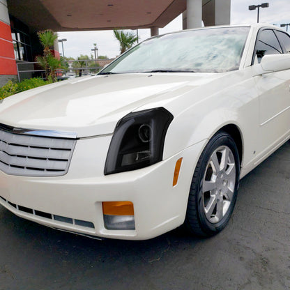 2003-2007 Cadillac CTS Halo Switchback Sequential LED Turn Signal Projector Headlights (Matte Black Housing/Smoked Lens)