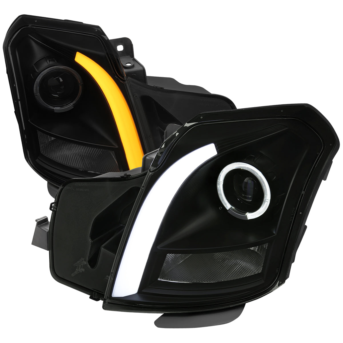 2003-2007 Cadillac CTS Halo Switchback Sequential LED Turn Signal Projector Headlights (Matte Black Housing/Smoked Lens)