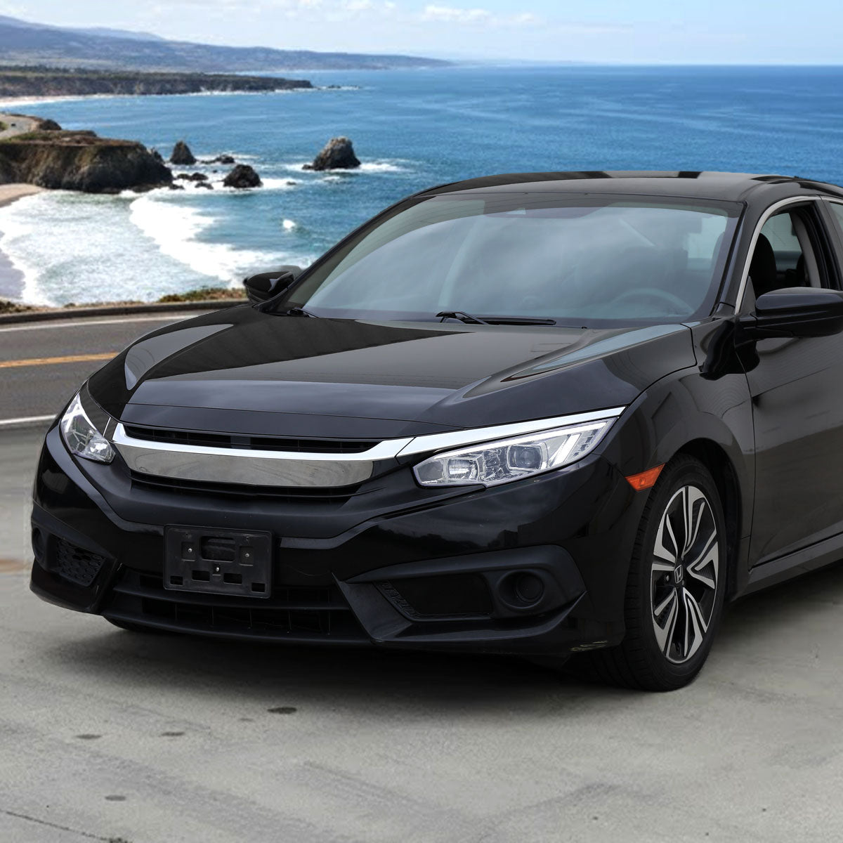 2016-2021 Honda Civic Projector Headlights w/ Switchback LED Sequential Turn Signals DRL Parking Light Strip (Chrome Housing  / Clear Lens)