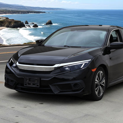 2016-2021 Honda Civic Projector Headlights w/ Switchback LED Sequential Turn Signals DRL Parking Light Strip (Glossy Black Housing  / Smoked Lens)