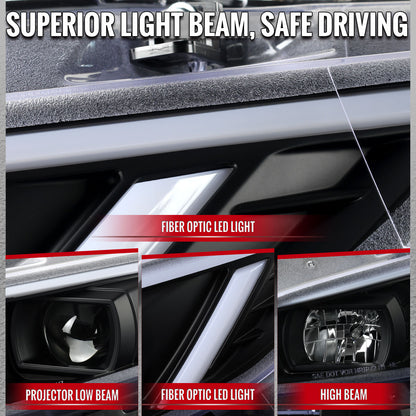 2016-2021 Honda Civic Projector Headlights w/ Switchback LED Sequential Turn Signals DRL Parking Light Strip (Matte Black Housing  / Clear Lens)