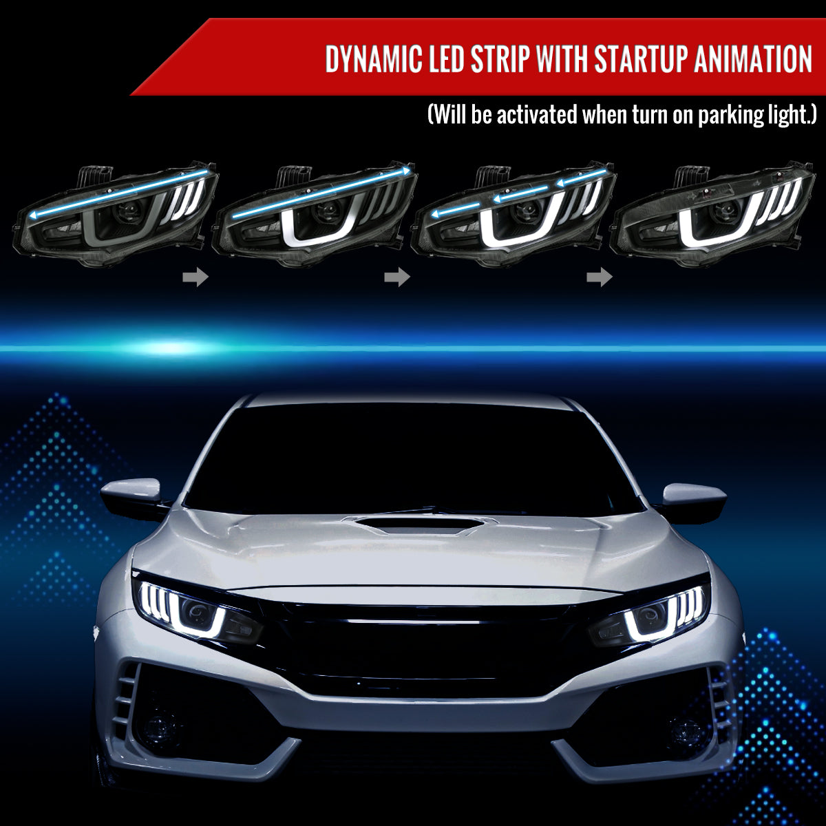 2016-2021 Honda Civic Projector Headlights w/ LED Switchback Sequential Turn Signal (Matte Black Housing/Smoked Lens)