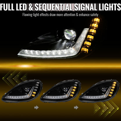 2005-2013 Chevrolet Corvette C6 Projector Headlights w/ Sequential LED Turn Signal and Park Lights with Startup Animation (Black Housing / Clear Lens)