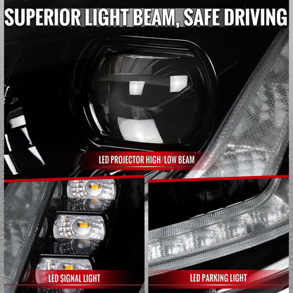 2005-2013 Chevrolet Corvette C6 Projector Headlights w/ Sequential LED Turn Signal and Park Lights with Startup Animation (Black Housing / Clear Lens)