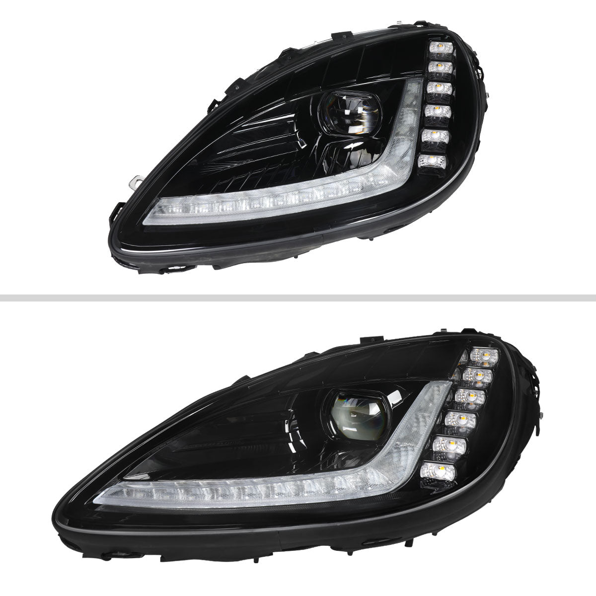 2005-2013 Chevrolet Corvette C6 Projector Headlights w/ Sequential LED Turn Signal and Park Lights with Startup Animation (Black Housing / Clear Lens)
